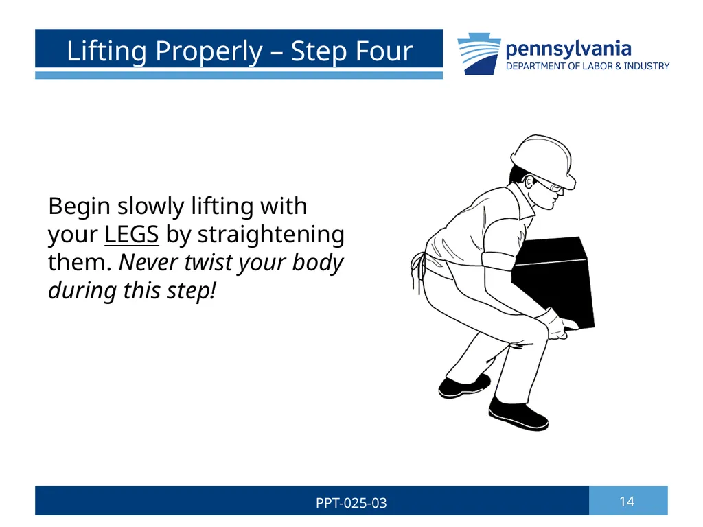 SAFE LIFTING/MATERIAL HANDLING 1 PPT-025-03 Bureau - slide 14 of 37