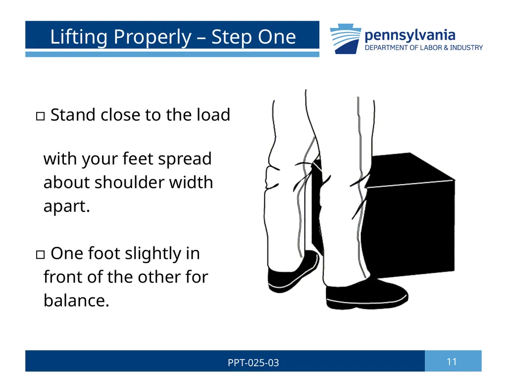 SAFE LIFTING/MATERIAL HANDLING 1 PPT-025-03 Bureau - slide 11 of 37