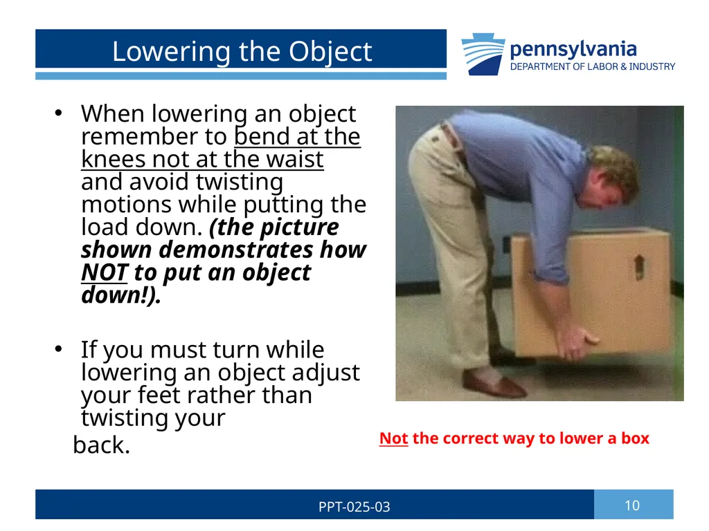 SAFE LIFTING/MATERIAL HANDLING 1 PPT-025-03 Bureau - slide 10 of 37