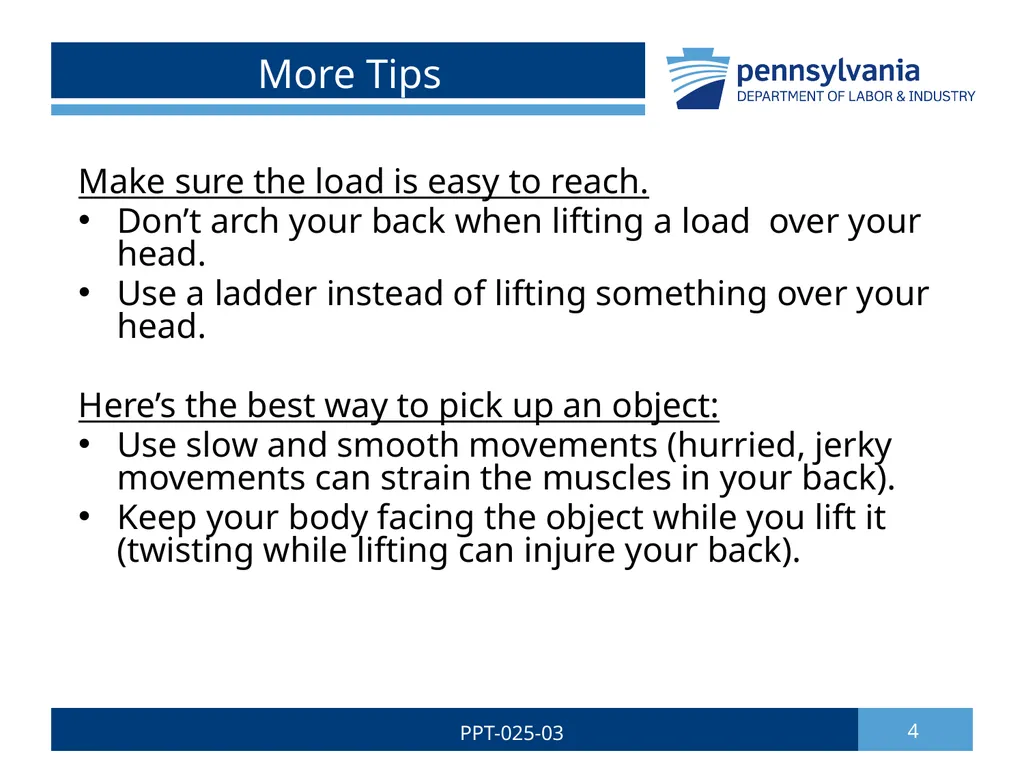 SAFE LIFTING/MATERIAL HANDLING 1 PPT-025-03 Bureau - slide 4 of 37