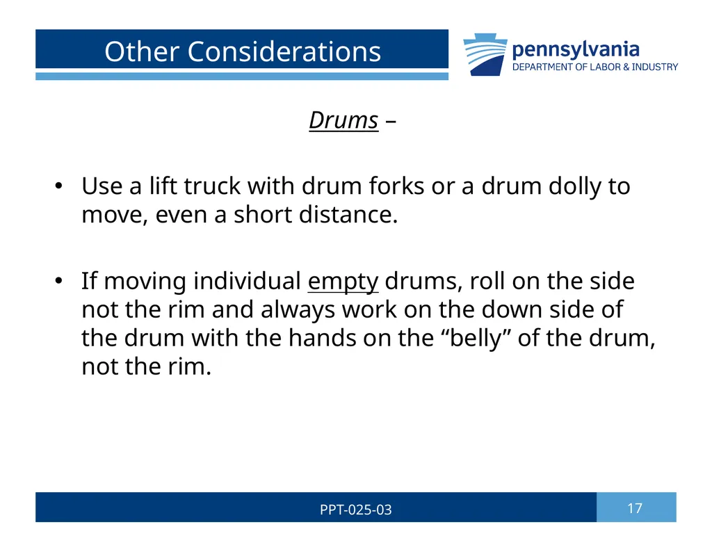 SAFE LIFTING/MATERIAL HANDLING 1 PPT-025-03 Bureau - slide 17 of 37