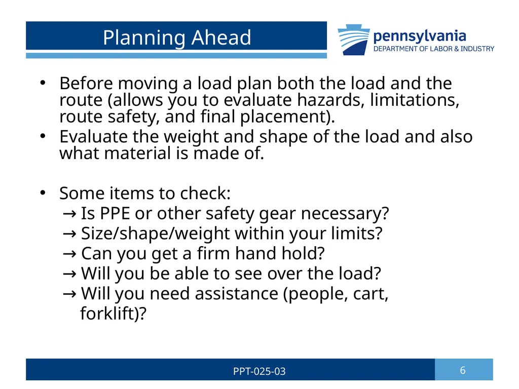 SAFE LIFTING/MATERIAL HANDLING 1 PPT-025-03 Bureau - slide 6 of 37