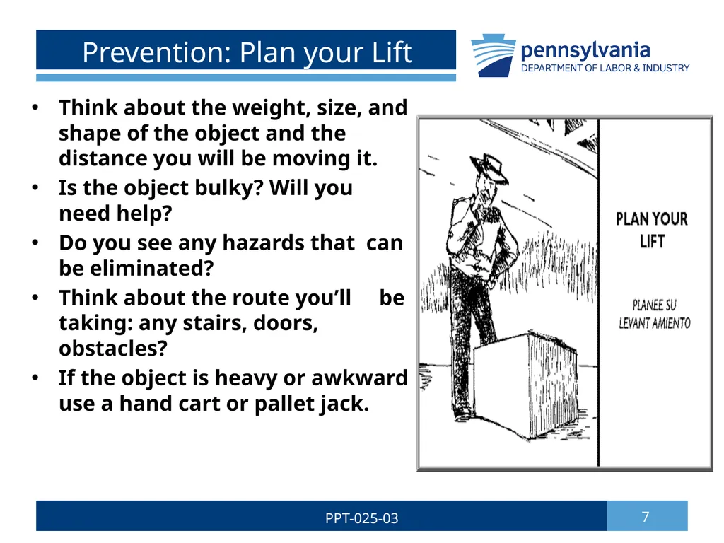 SAFE LIFTING/MATERIAL HANDLING 1 PPT-025-03 Bureau - slide 7 of 37