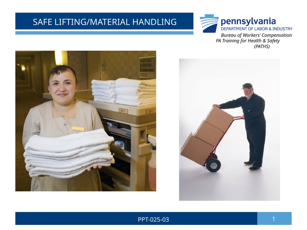 SAFE LIFTING/MATERIAL HANDLING 1 PPT-025-03 Bureau - slide 1 of 37