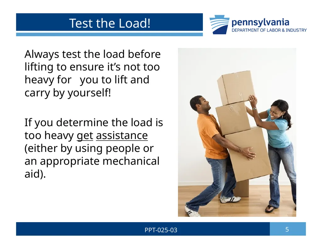 SAFE LIFTING/MATERIAL HANDLING 1 PPT-025-03 Bureau - slide 5 of 37