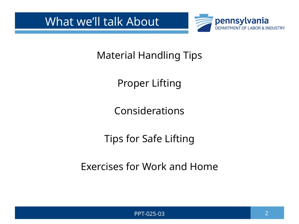 SAFE LIFTING/MATERIAL HANDLING 1 PPT-025-03 Bureau - slide 2 of 37