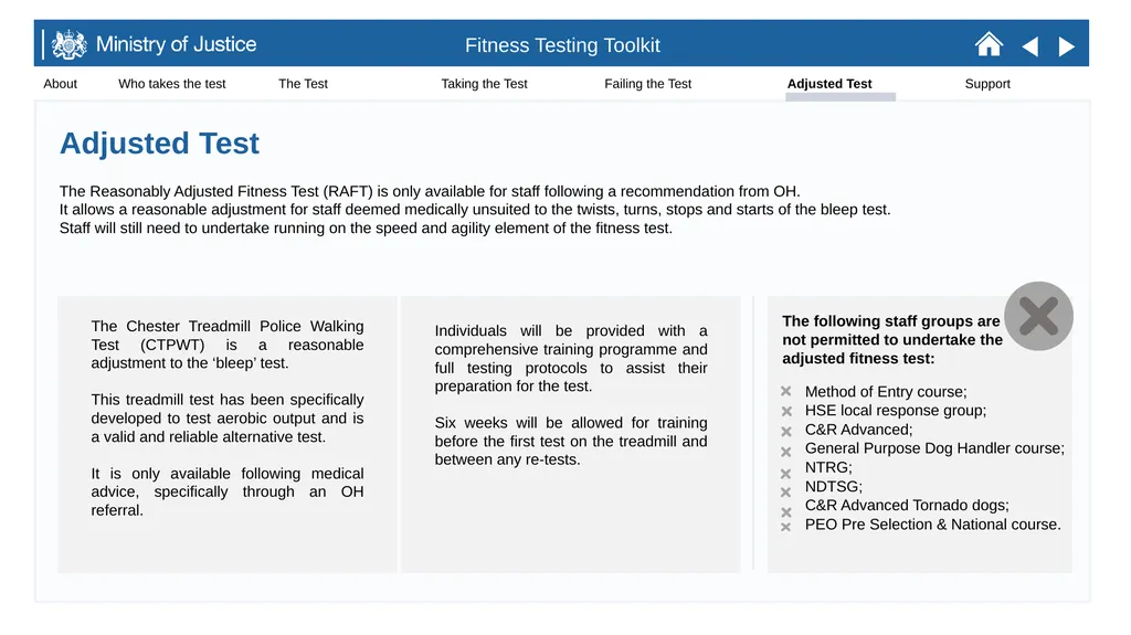 STAFF FITNESS TESTING TOOLKIT January 2021 Purpose - slide 7 of 8