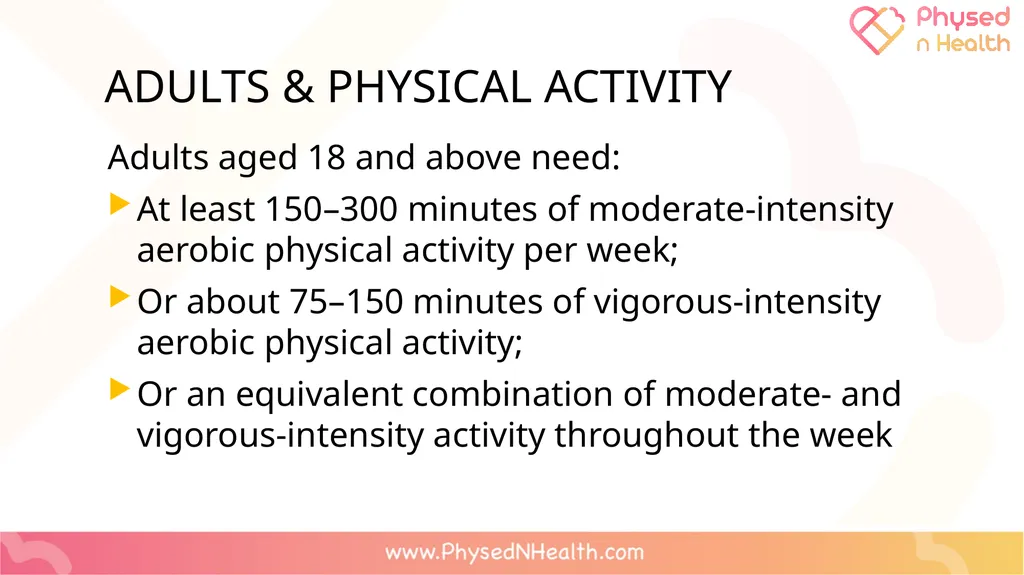 Physical Activity Guidelines Essential Question: - slide 8 of 10