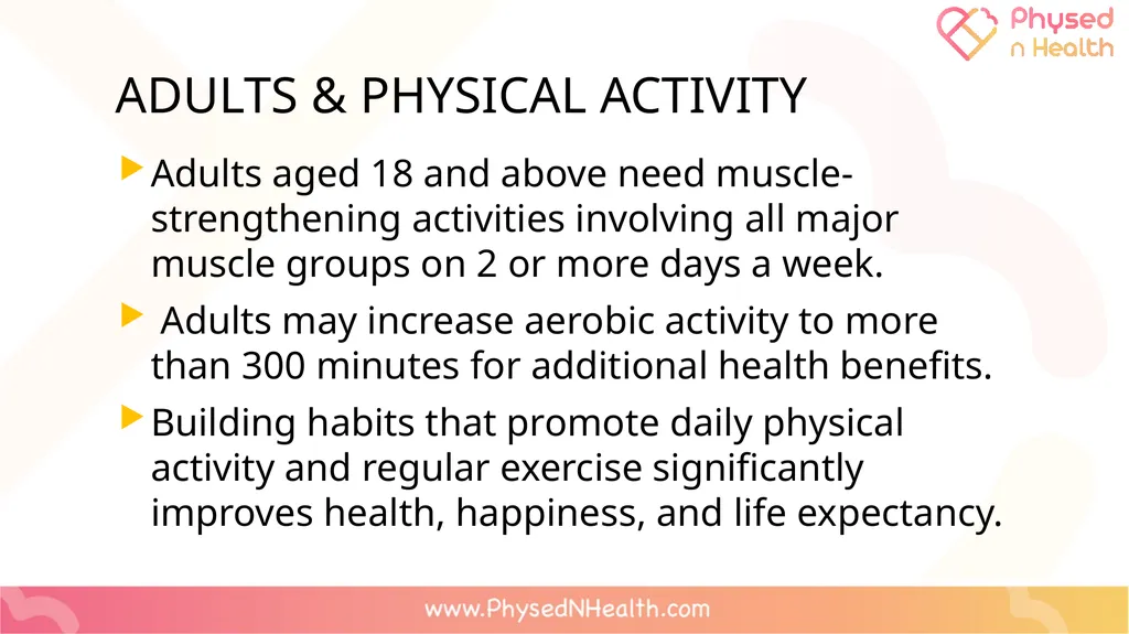 Physical Activity Guidelines Essential Question: - slide 9 of 10
