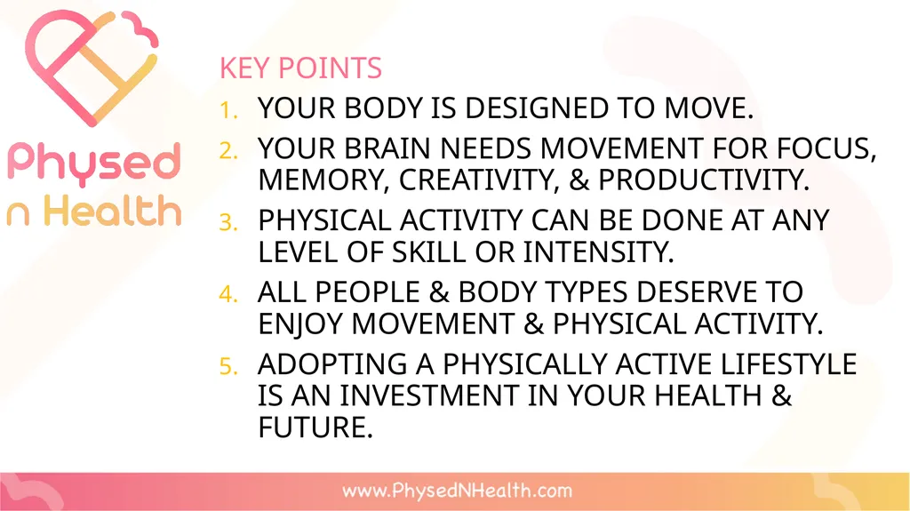 Physical Activity Guidelines Essential Question: - slide 7 of 10