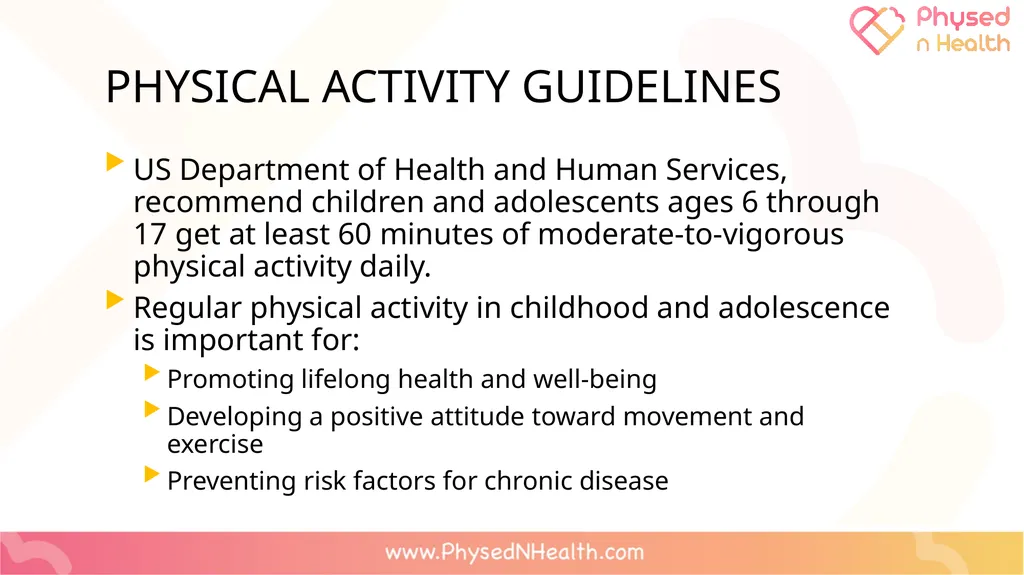 Physical Activity Guidelines Essential Question: - slide 2 of 10