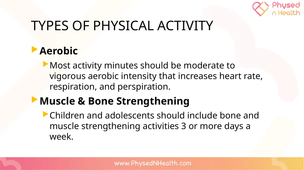 Physical Activity Guidelines Essential Question: - slide 3 of 10