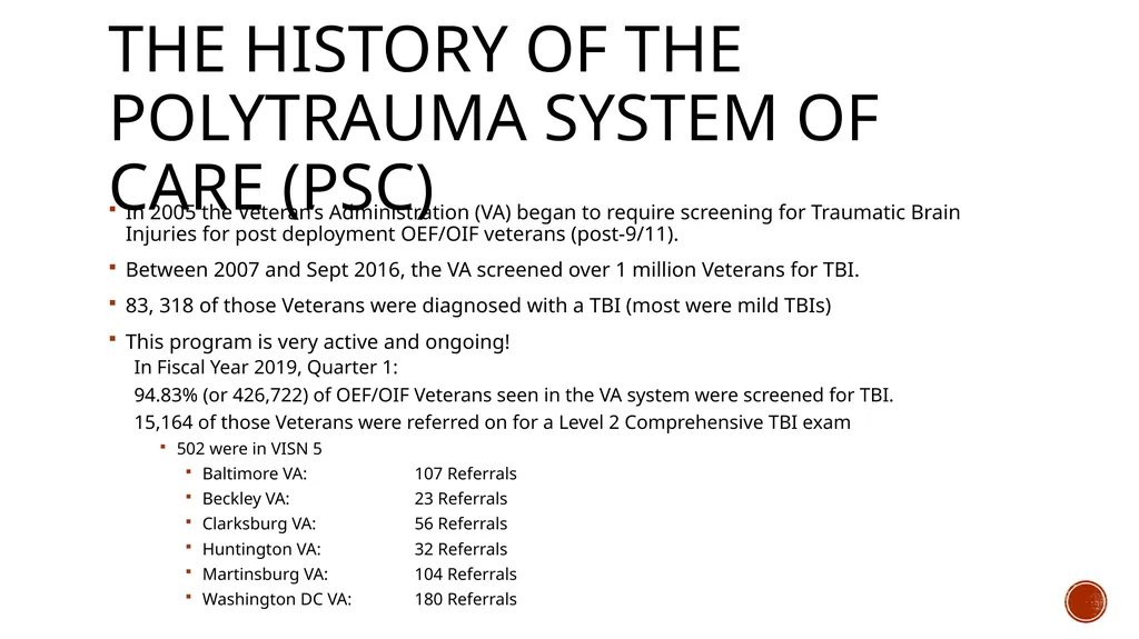 TBI and the VA: A Patient Centered Care Approach - slide 2 of 31