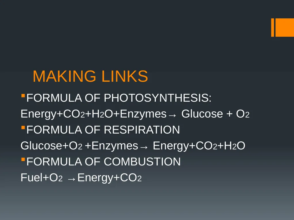 CELLULAR RESPIRATION MAKING LINKS FORMULA OF - slide 2 of 33