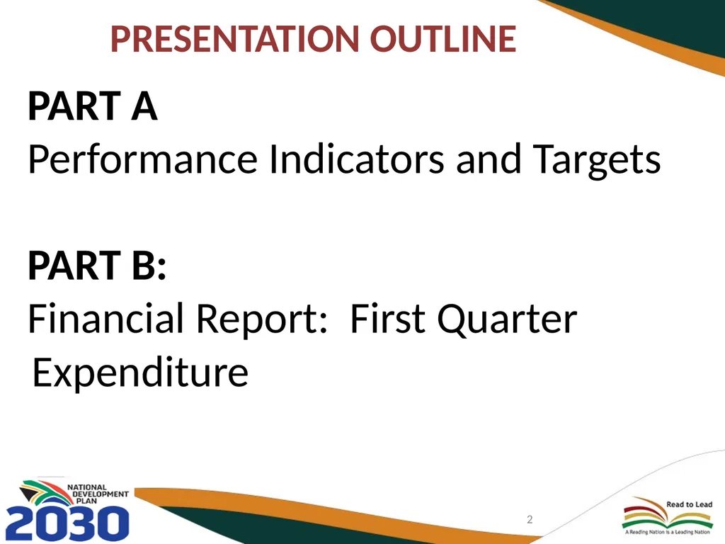 FIRST QUARTER PERFORMANCE OF THE DEPARTMENT IN - slide 2 of 142