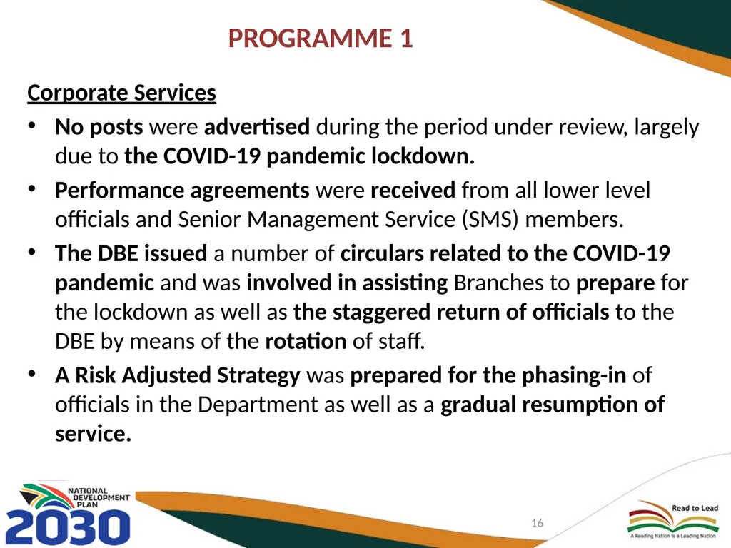FIRST QUARTER PERFORMANCE OF THE DEPARTMENT IN - slide 16 of 142