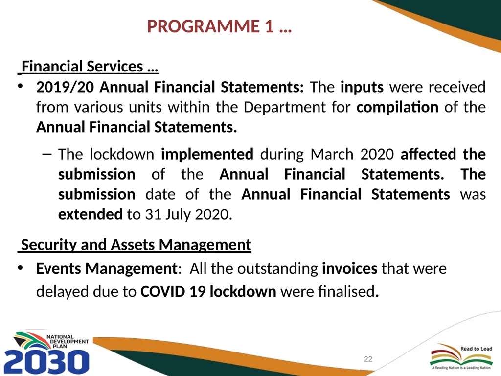 FIRST QUARTER PERFORMANCE OF THE DEPARTMENT IN - slide 22 of 142