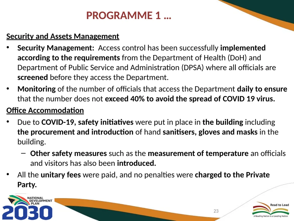 FIRST QUARTER PERFORMANCE OF THE DEPARTMENT IN - slide 23 of 142