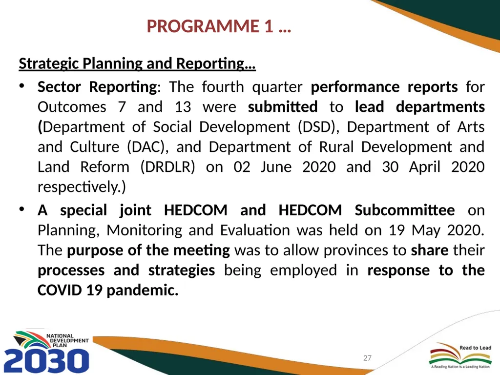 FIRST QUARTER PERFORMANCE OF THE DEPARTMENT IN - slide 27 of 142