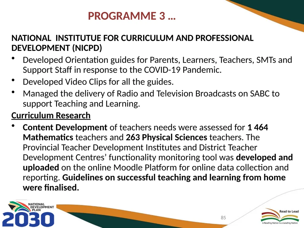 FIRST QUARTER PERFORMANCE OF THE DEPARTMENT IN - slide 85 of 142