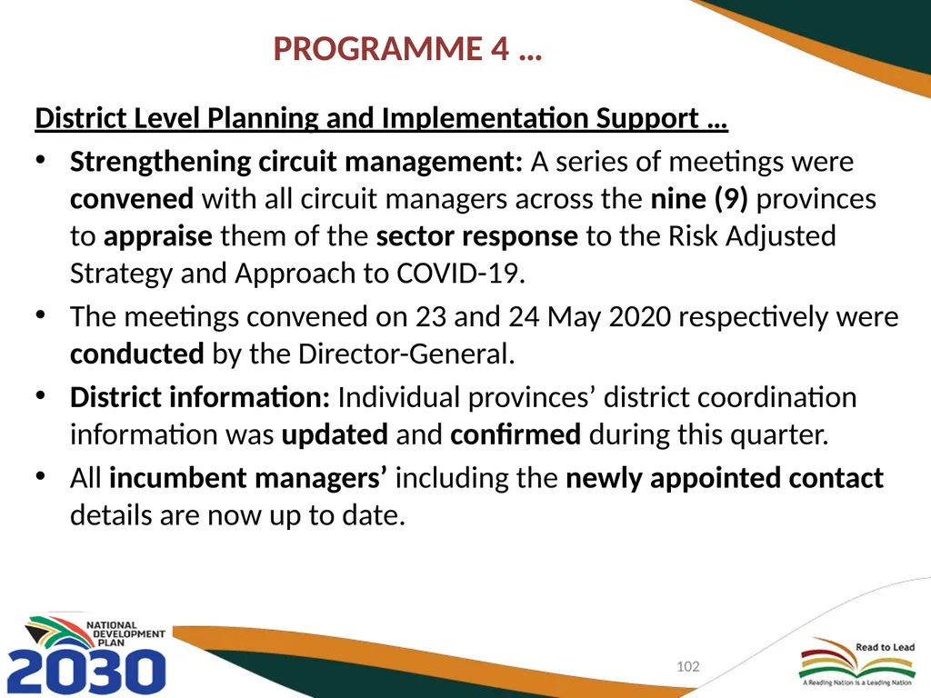 FIRST QUARTER PERFORMANCE OF THE DEPARTMENT IN - slide 102 of 142