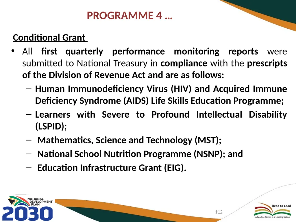 FIRST QUARTER PERFORMANCE OF THE DEPARTMENT IN - slide 112 of 142