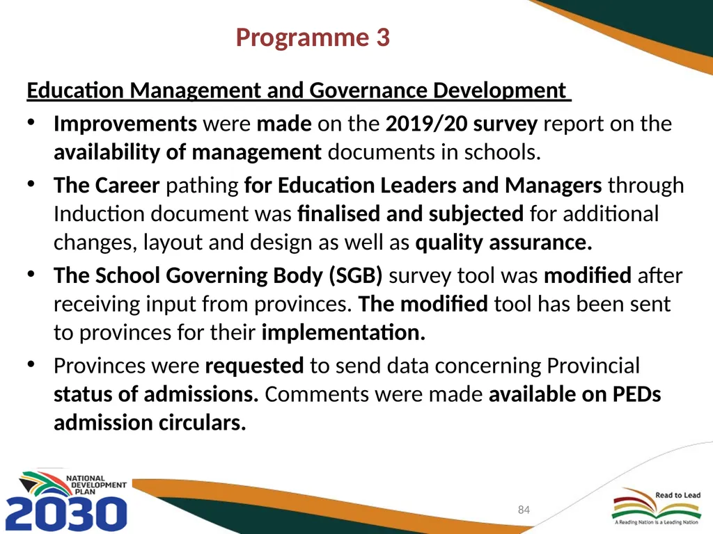 FIRST QUARTER PERFORMANCE OF THE DEPARTMENT IN - slide 84 of 142