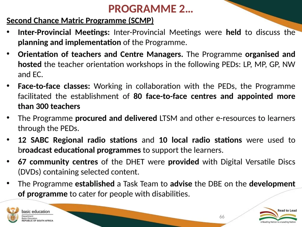 FIRST QUARTER PERFORMANCE OF THE DEPARTMENT IN - slide 66 of 142