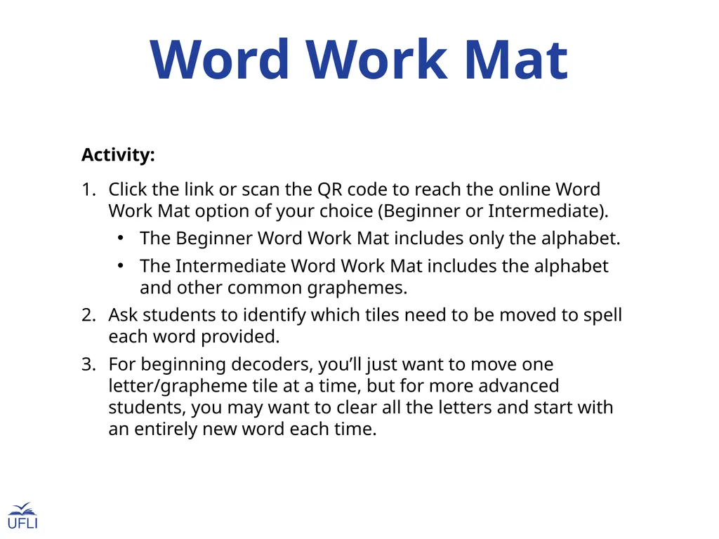 Word Work Mat Activity: Click the link or scan the - slide 2 of 5