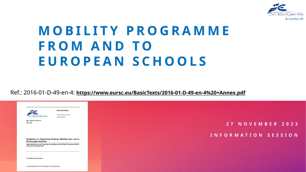 Mobility Programme from and to European schoolS 27 - slide 1 of 17