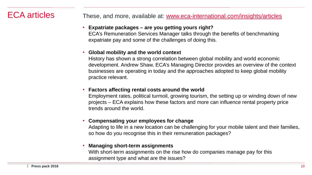 Press pack 2016 ECA International Press Pack What - slide 10 of 17