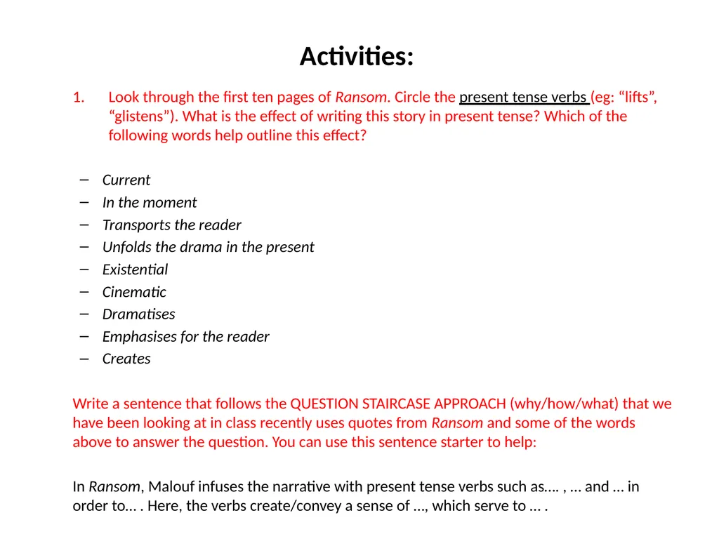 Investigating narrative devices in Ransom and - slide 20 of 23
