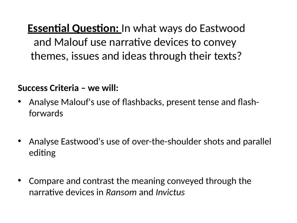 Investigating narrative devices in Ransom and - slide 2 of 23