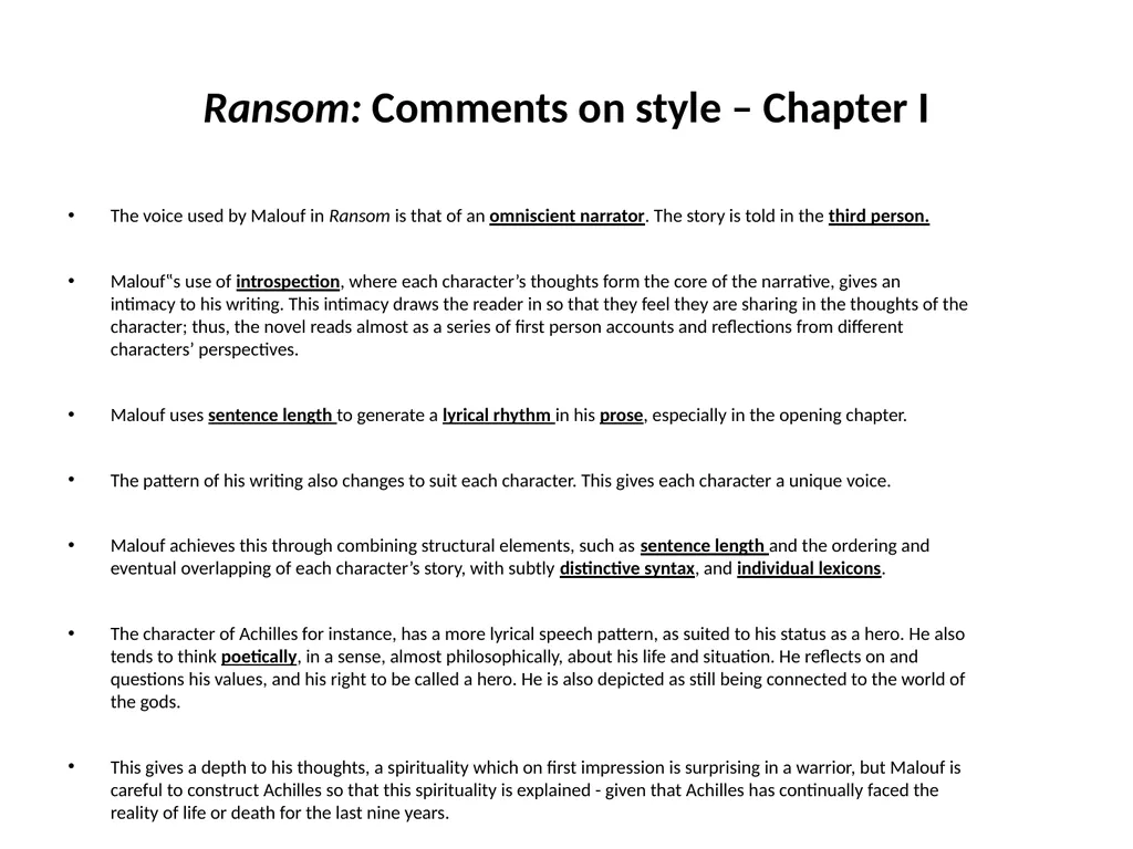 Investigating narrative devices in Ransom and - slide 8 of 23