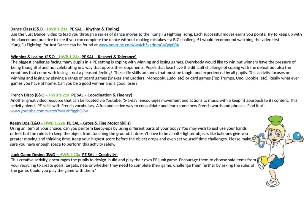 Physical Education Activity Grid – First Level - slide 4 of 6