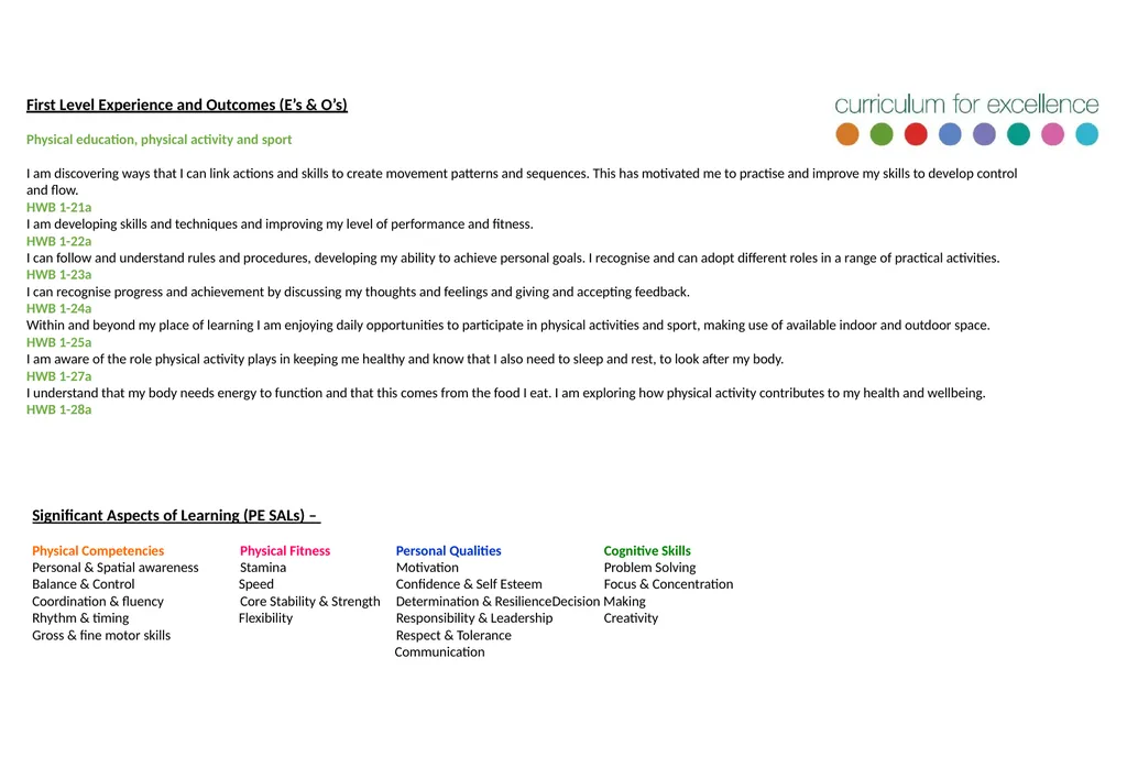 Physical Education Activity Grid – First Level - slide 6 of 6
