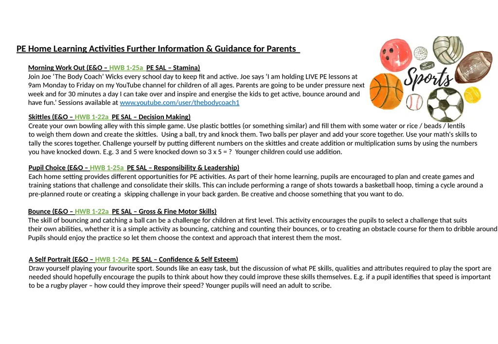Physical Education Activity Grid – First Level - slide 3 of 6
