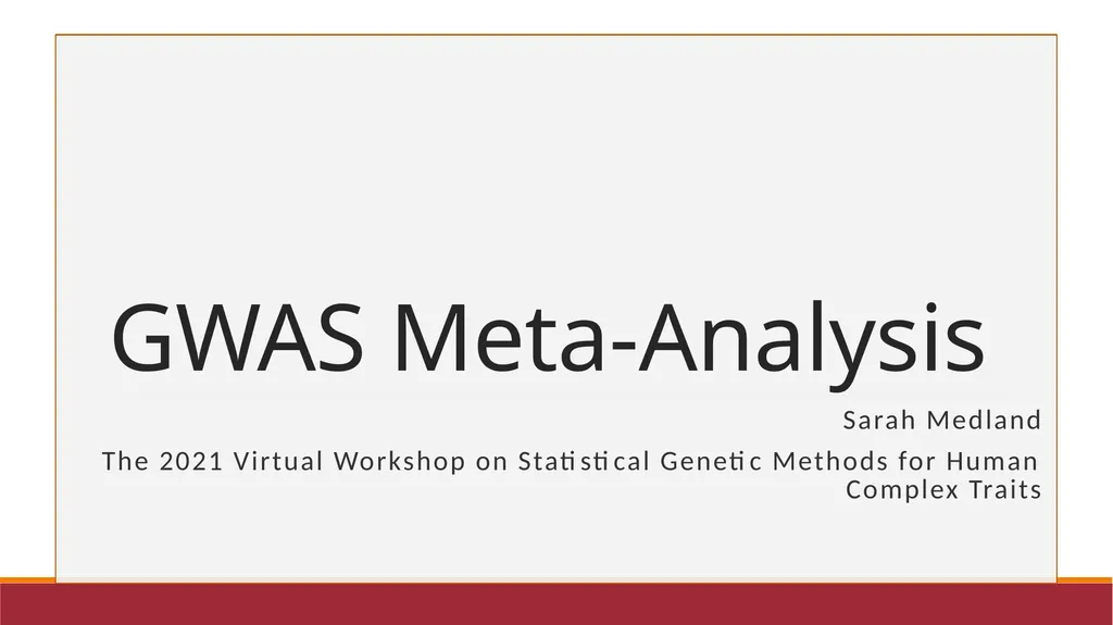 GWAS Meta-Analysis Sarah Medland The 2021 Virtual - slide 1 of 20