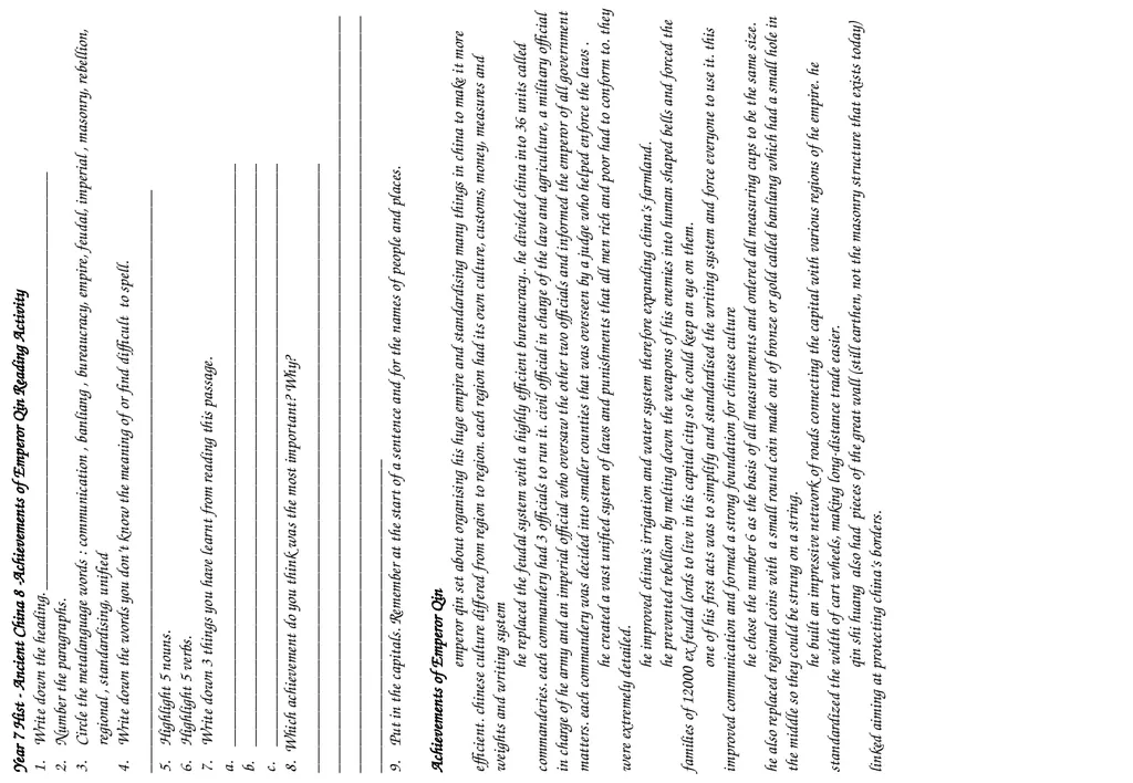 Year 7 History Ancient China Starter Sheet - slide 9 of 12