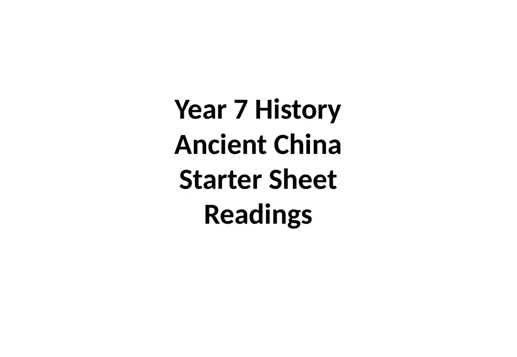 Year 7 History Ancient China Starter Sheet