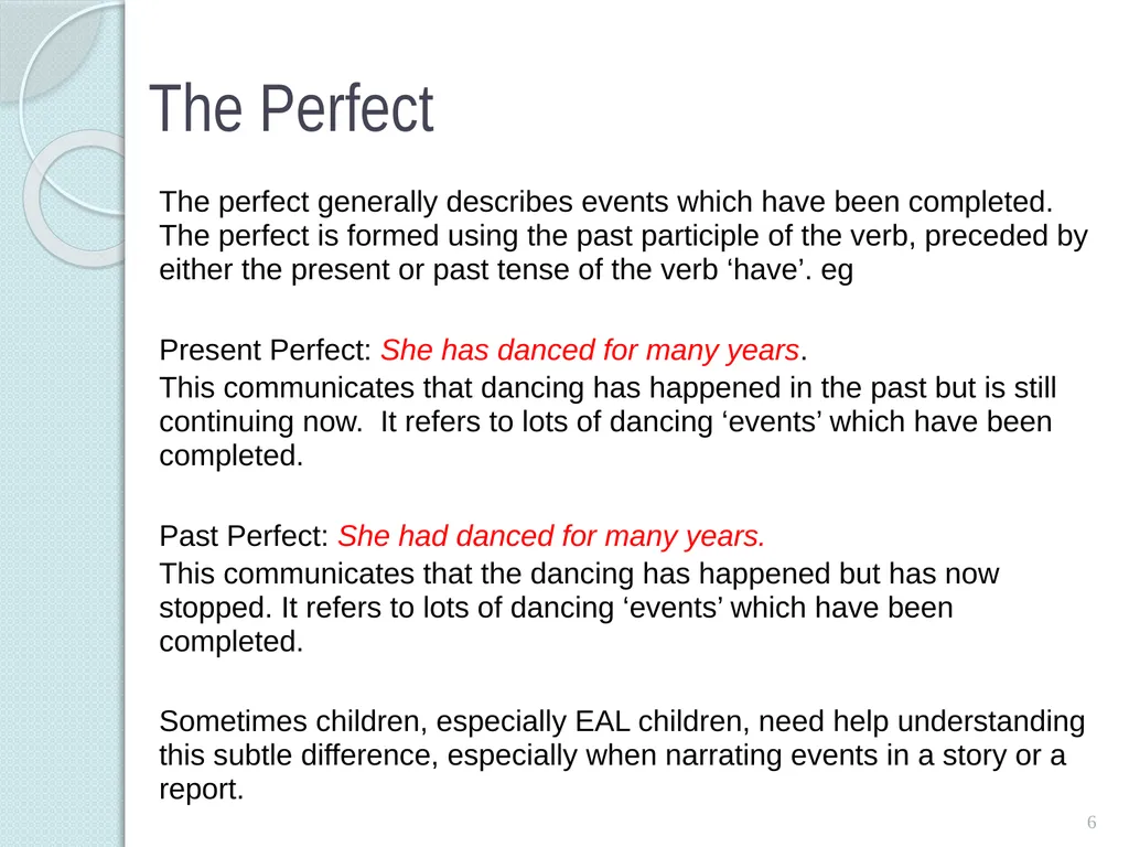 Verbs: the Perfect and the Progressive 1 The - slide 6 of 8