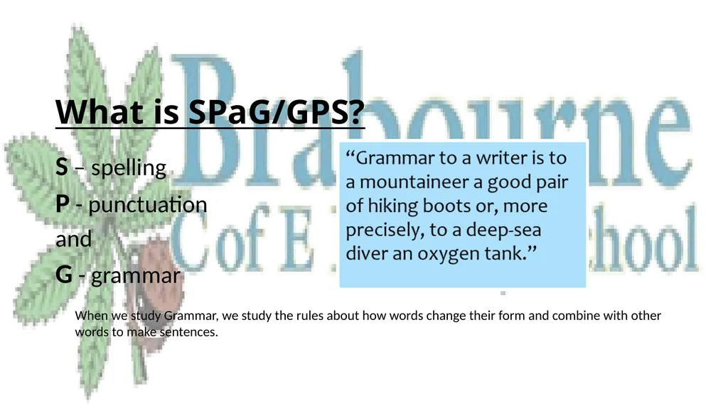 Brabourne CEP SPaG Workshop 13-11-19 What is - slide 2 of 10