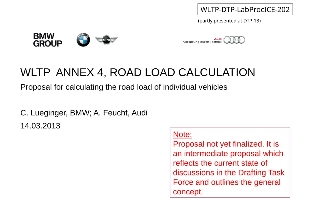 WLTP ANNEX 4, ROAD LOAD CALCULATION Proposal for - slide 1 of 8