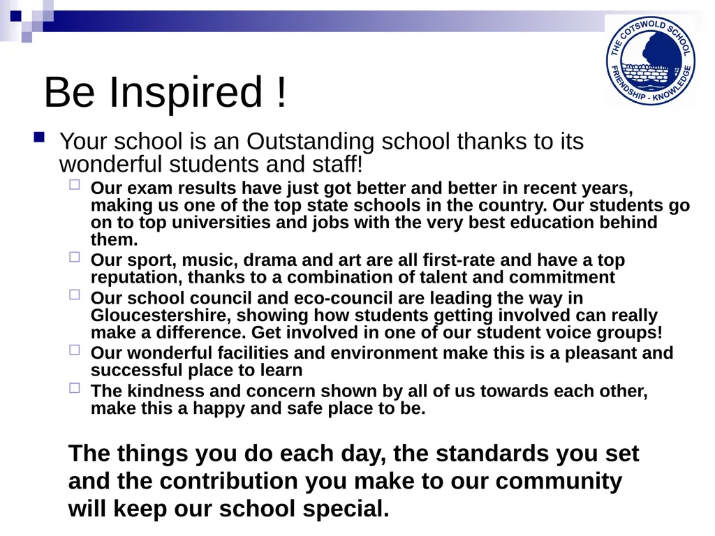 The Cotswold School 2014-15 Welcome back ! Our - slide 17 of 17