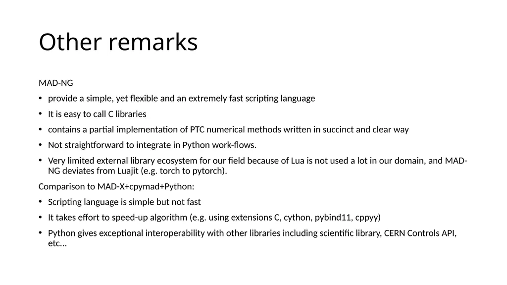 MAD-NG experience and outlook for LHC and HL-LHC - slide 13 of 14
