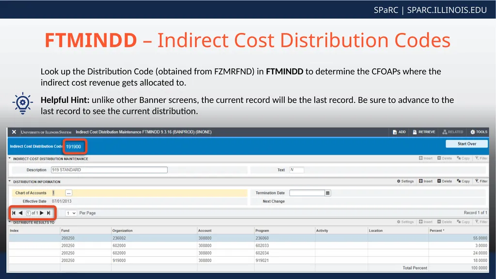 Indirect Cost Rates and Distribution Codes FZMRFND - slide 4 of 6