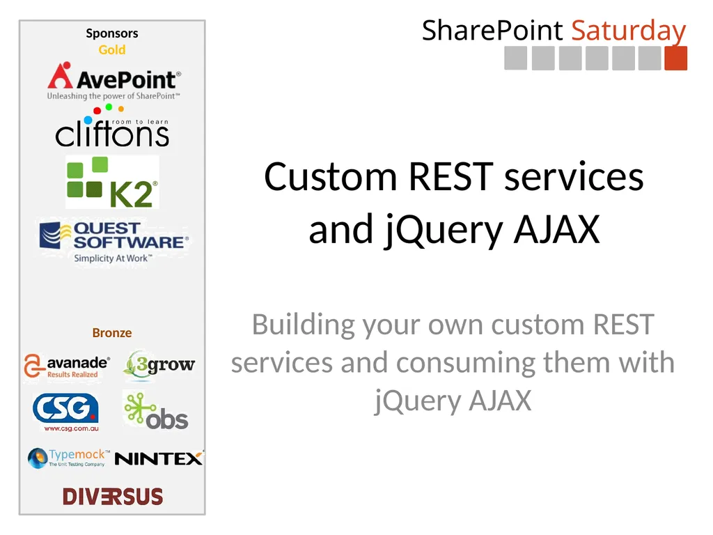 Custom REST services and jQuery AJAX Building your - slide 1 of 20