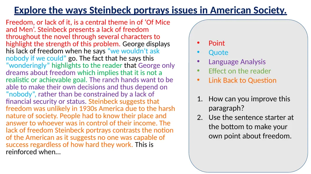 Define freedom. Which characters have freedom? Who - slide 6 of 6