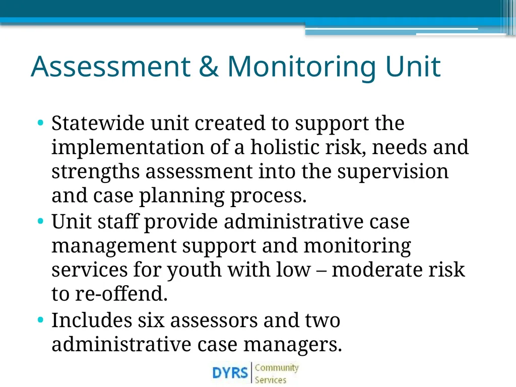 DYRS Systems Improvements Matching Risk and Needs - slide 11 of 44
