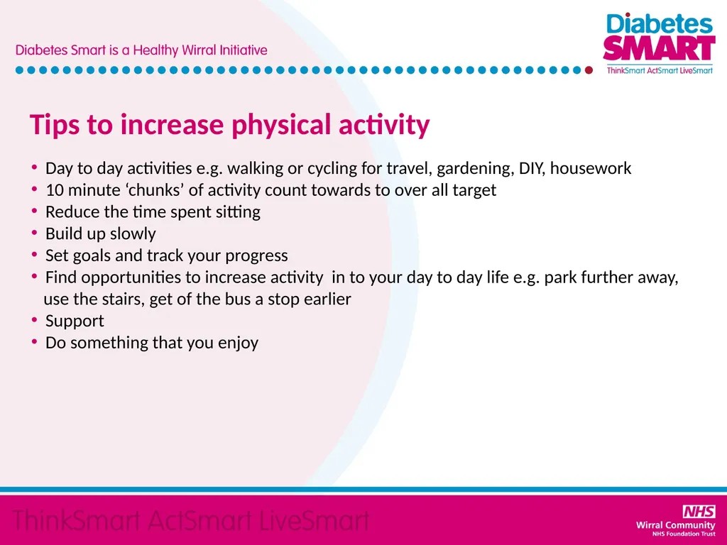 Physical Activity - Tips to increase physical - slide 2 of 2